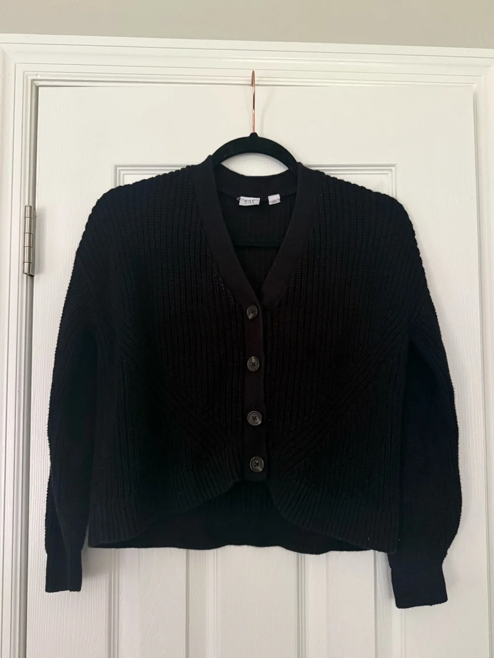 GAP Black Ribbed Button-Up V-Neck Cardigan